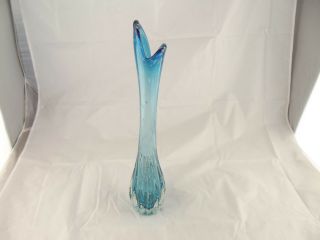 Vintage Retro Italian Glass Duckbil Controlled Bubble Art Glass Vase Blue