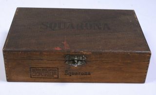 Vintage Empty Wood Hinged Cigar Box Squarona Boite Nature W/ Ornate Fastener 9x6