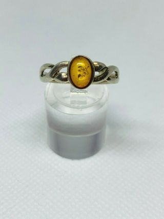Gorgeous Vintage Real Honey Baltic Amber Ring 925 Solid Silver Size S1/2 T 9482