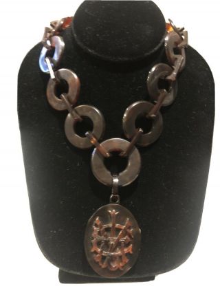 Antique Chunky Tortoise Shell Locket Necklace Gorgeous