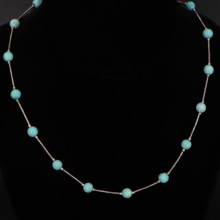 Vtg Sterling Silver - Navajo Turquoise Bead 17 " Liquid Silver Necklace - 6g
