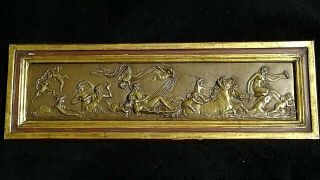German Antique Bronze Plaque Of Horses With Nude Angels Women & Men Framed