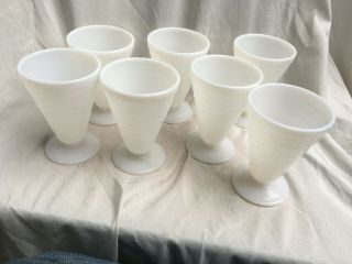 Vintage Mid - Century Style White Milk Glass Plates And Matching Cups