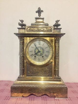 Stunning Large French Solid Gilt Bronze Cased Mantle Clock C1870