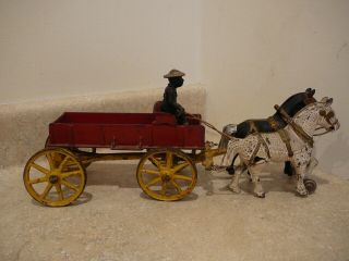 Antique Cast Iron Kenton Toy Horse Drawn Farm Wagon African American Driver