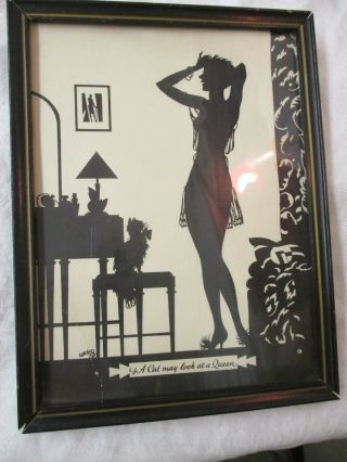 Vintage Art Deco Silhouette Picture A Cat May Look At A Queen Signed Kaiser