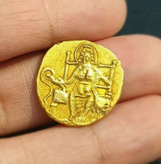 REAL Ancient Kushan King holding scepter And Buddha Solid 22k Gold Coin 2