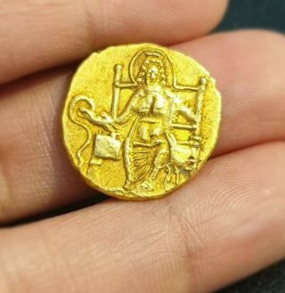 REAL Ancient Kushan King holding scepter And Buddha Solid 22k Gold Coin 3