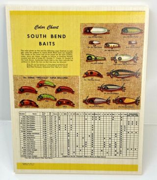 1952 South Bend Snooper Color Print Ad Chart On Wood Old Fishing Lures