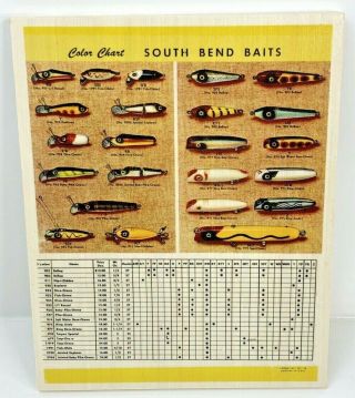 1952 South Bend Bebop,  Pike Color Print Ad Chart On Wood Old Fishing Lures
