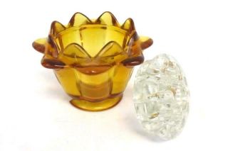 Vintage Amber Glass Flower Shaped Vase Clear Glass Frog Floral Decor