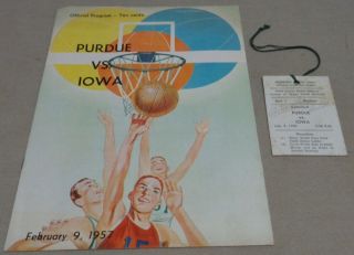 Vintage 1957 U Of Iowa Vs Purdue Basketball Program & Press Pass