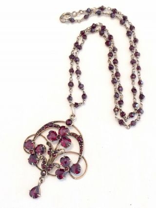 Incredible Antique Bohemian Cut Garnet & Silver Gilt Necklace & Drop Pendant
