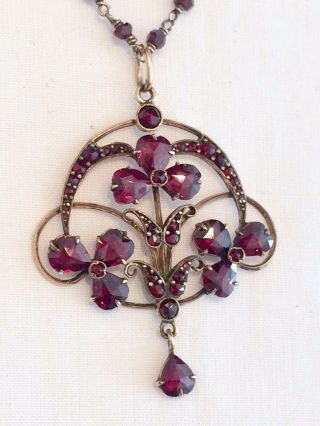 Incredible Antique Bohemian Cut Garnet & Silver Gilt Necklace & Drop Pendant 3