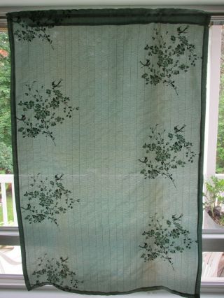 Vintage Curtain Asian Fabric Panels (4 - 34x50 ") Green Birds Branches 1940 