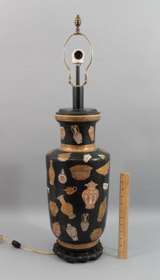 Large Vintage Hand Painted Chinese Porcelain Vase Lamp,  Nr