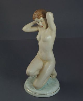 Czech Art Deco Royal Dux Art Deco Nude Girl By Elly Strobach - Konig (11012)