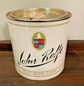 Vintage John Rolfe Pipe Tobacco Tin Peach Brandy Flavor Richmond Virginia