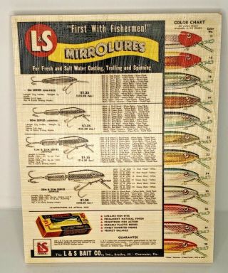 1955 L&s Mirrolures Old Fishing Lure Chart On Wood Print Ad Man Cave