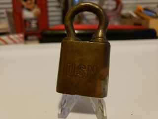 Vintage U.  S.  N Independent Lock Co Brass Us Navy Push Key Padlock With Key