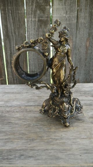 Antique Lady Statue Clock Case Gilded Bronze Finish
