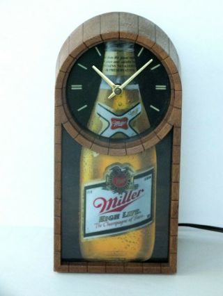 Vintage Miller High Life Bottled Beer Design With Clock.  Lights Up.  9 " High