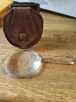 Vintage Bausch & Lomb B&l Opt Co.  Folding Pocket Magnifying Glass Leather Case