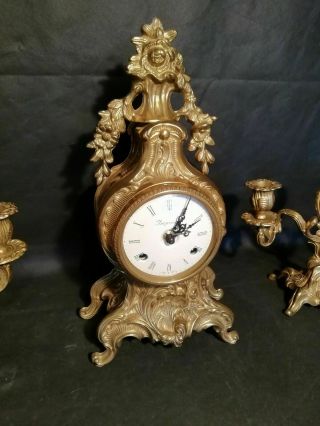 Antique Franz Hermle Imperial Gilt Mantel Ormolu Mantle Clock,  Candelabras