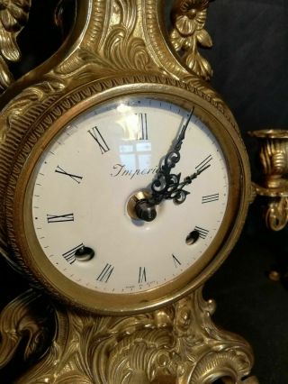 Antique Franz Hermle Imperial Gilt Mantel Ormolu Mantle Clock,  Candelabras 2