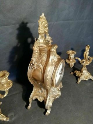 Antique Franz Hermle Imperial Gilt Mantel Ormolu Mantle Clock,  Candelabras 3