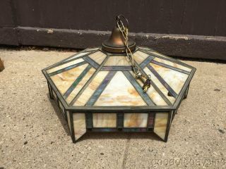 Antique Arts & Crafts Stained Glass Lamp Shade Light Fixture