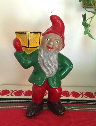 Vintage Antique Swedish Scandinavian Tomte Gnome Elf Candle Holder Chalkware