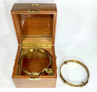 Vintage 3 - Tier CHRONOMETER BOX,  2 GIMBAL RINGS for Marine Ship Chronometer 2