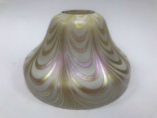 7.  5” Antique Quezal Loetz Steuben Tiffany Art Glass Lamp Shade 2.  25” Fitter