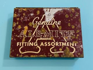 1950s Vintage Alemite Usa Fitting Assortment Shop Lidded Tin