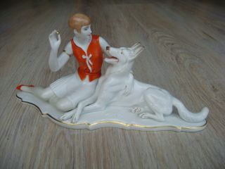 Rrr Rare Antique Rosenthal Porcelain Woman With Dog Figurine T.  Karner