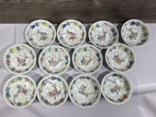 Antique Chinese Famille Rose Doucai Butterfly Qing Dynasty Dish Plate Set Of 12