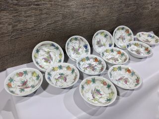Antique Chinese Famille Rose Doucai Butterfly Qing Dynasty Dish Plate Set of 12 3