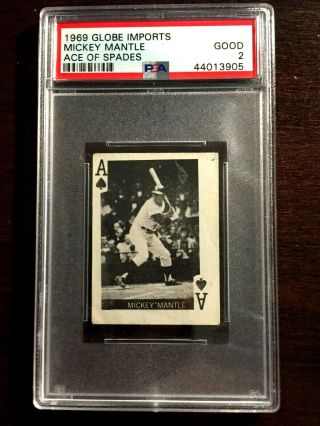 1969 Topps Globe Imports Ace Of Spades Mickey Mantle (yankees) Psa 2