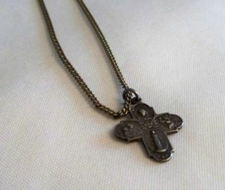 Vintage 4 - Way Catholic Cross Necklace I Am Catholic Please Call A Priest