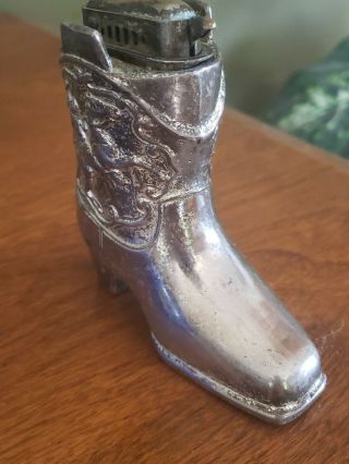 Vintage Cowboy Boot Figural Lighter Japan Pot Metal Silverplate