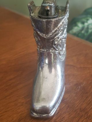 Vintage COWBOY BOOT Figural Lighter JAPAN Pot metal Silverplate 3