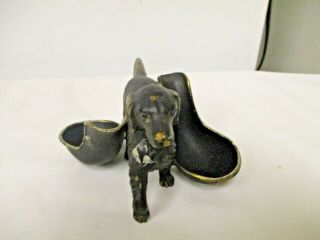 Metal Hunting Dog Figural Tobacco Smoking Double Pipe Display Holder Stand