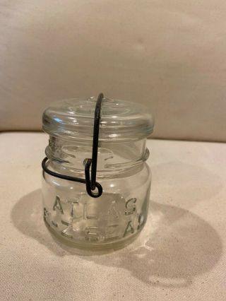 Vintage Atlas E Z Seal Pint Clear Mason Jar.  Wire Bail Glass Lid.  Signed Q 6