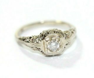 Vintage,  Estate 14k White Gold 1/4 Carat Diamond Womens Filigree Ring: Size 6
