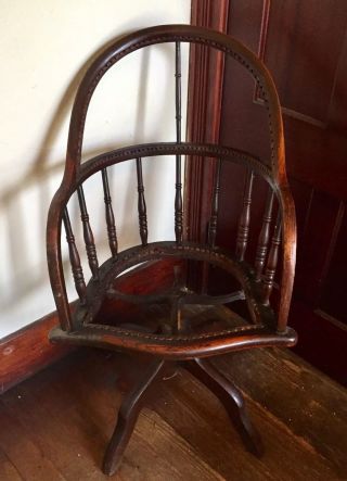 Antique Windsor Bow - Back Wooden Solid Mahogany Office Desk Chair Spinning Shaker