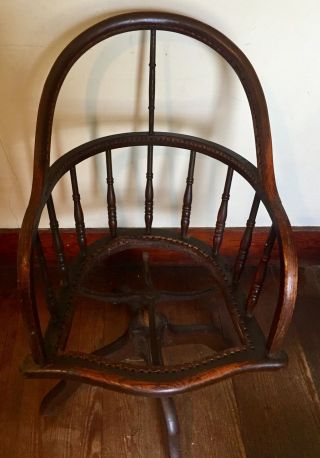 Antique WINDSOR BOW - BACK WOODEN solid mahogany Office Desk Chair Spinning Shaker 3