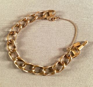 Lovely Vintage Monet Gold - Tone Link Bracelet With Monet Tag And Safety Chain