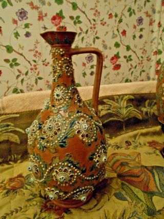 Antique Doulton Lambeth George Tinworth Stoneware Ewer Vase Signed 12 " Tall