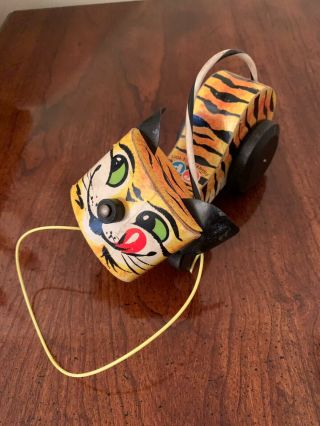 Vintage Fisher Price Tawny Tiger Pull Toy 654 Wooden 1961 Usa Guc